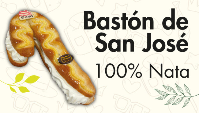 Bastón San José Bastón de San José, elaborado con delicioso bollo brioche relleno de auténtica nata y decorado con crema.